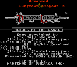 Advanced Dungeons & Dragons Heroes of the Lance title screen for NES